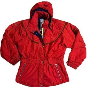 Obermeyer Vintage Women's Size 12 Red Thermolite Embroidered Ski Coat 80s